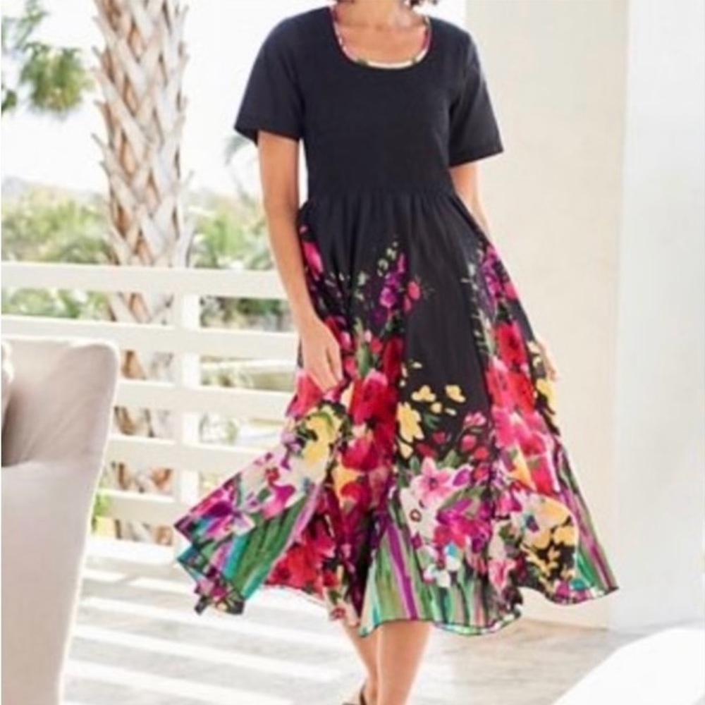 DRAPER’S & DAMON’S FLORAL COTTON MAXI DRESS SMOCKED BODICE FULL SKIRT WO…